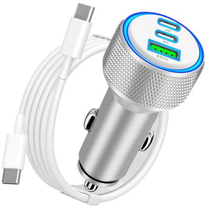 Apple MFi Certified iPhone 17 Car Charger, 3Port 67W PD/QC3.0 Power Adapter - color: Carbon Fiber Silver