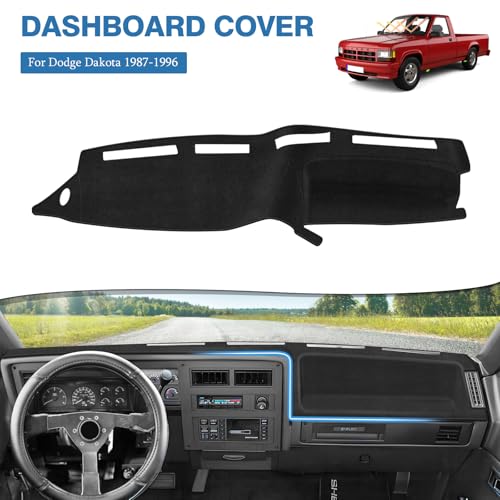 FIILINES Dash Cover for 1987-1996 Dodge Dakota, Dashboard Mat Exact Fit for Dakota Interior Accessories Dashboard Pad Carpet Dash Mat Sunshade Non-Slip Polyester Protector No Glare Black - size: For Dakota 1987-1996