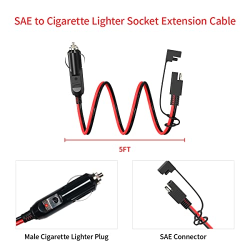 ELFCULB SAE to 12V Cigarette Lighter Male Plug Cable 14AWG 5FT for RV - color: SAE to PLUG, size: 5FT