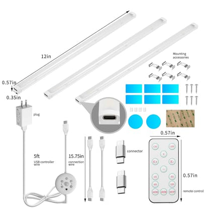 LED Cabinet Light Bars Motion Sensor Dimmable Lights Kitchen Closet Shelf - color: White