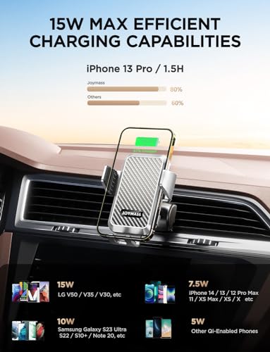 JOYMASS Wireless Car Charger, 15W Fast Charging Auto Clamping Car Charger Cell Phone Holder Mount Vent for iPhone 15 14 13 12 Mini Pro Max, Samsung Galaxy S24 Ultra S23 S22 S21+ Note 20, etc - Silver - color: SILVER
