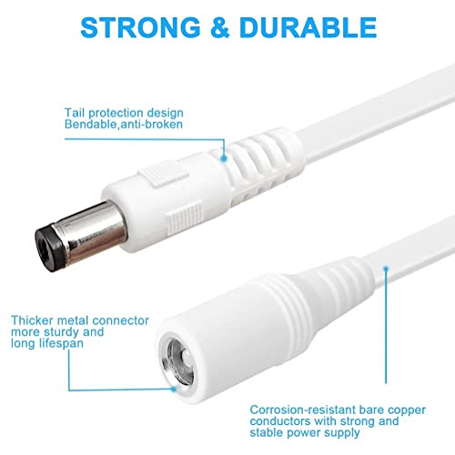 2 Pack 20FT DC Power Extension Cable 5.5mm x 2.1mm12v DC Extension Cord Power Adapter for CCTV Security Camera Surveillance IP Camera,LED Strip,24v 12 Volt Male to Female Plug Flat Cable (20FT) - size: 20FT