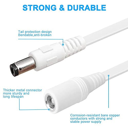 2 Pack 20FT DC Power Extension Cable 5.5mm x 2.1mm12v DC Extension Cord Power Adapter for CCTV Security Camera Surveillance IP Camera,LED Strip,24v 12 Volt Male to Female Plug Flat Cable (20FT) - size: 20FT