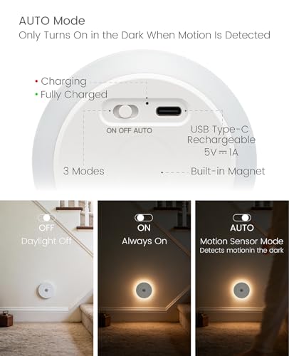 Rechargeable Motion Sensor Night Light, Magnetic Stick-On for Bathroom - size: 1 Pack