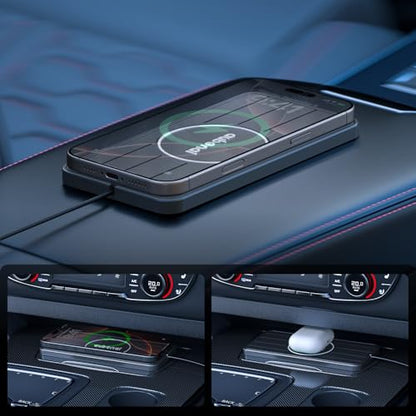 Wireless Car Charger Pad, 15W Fast Charging Pad with 70cm Extension Cable, Non Slip Car Wireless Phone Charger Mat Compatible with iPhone 16/15/14/13, AirPods, Samsung S25 S24(Extension USB-C) - color: Black-Extension USB-C