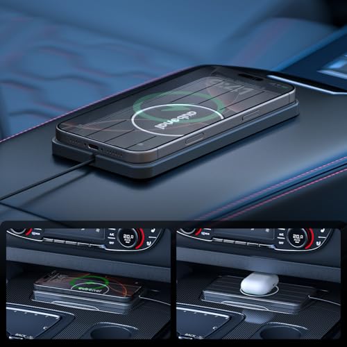 Wireless Car Charger Pad, 15W Fast Charging Pad with 70cm Extension Cable, Non Slip Car Wireless Phone Charger Mat Compatible with iPhone 16/15/14/13, AirPods, Samsung S25 S24(Extension USB-A) - color: Black-Extension USB-A