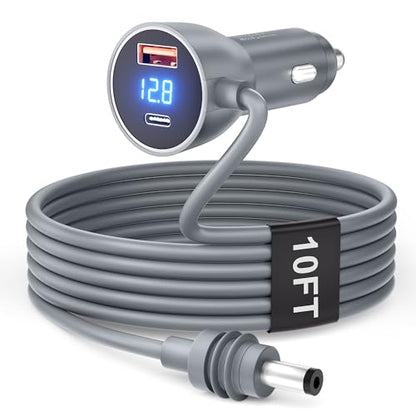 Starlink Mini Cable Car Charger 10FT Starlink Mini Power Cable DC 12V 24V Cigarette Lighter Power Cord with Digital Display USB C PD 30W and USB A QC 3.0 30W Ports for Trucks and Cars