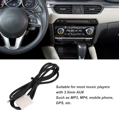 Aramox Car Aux Audio Cable, 1m Long AUX Audio Input Adapter 3.5mm Clear Sound Black Replacement for 2 3 5 6 MX5 RX8 Music Player