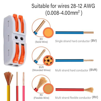 Lever Wire Connectors, Greencycle Inline Splices Push Quick Wire Connectors, 2 in 2 Out Push-in Combination for Electrical Cables 28–12 AWG, Max 32A,180PK - size: 180PCS, style: 2IN 2OUT