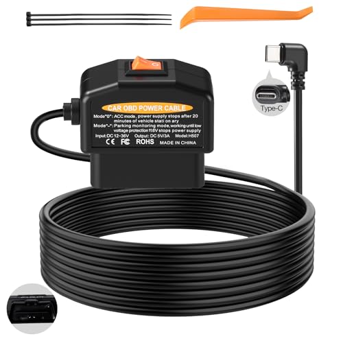 OBD2 to USB C Power Cable for Dash Cam,OBD Adapter Hardwire Kit Tpye-c with Low Voltage Protection(Auto-Cutoff 11.6V/23.4V), 24/7 Parking Mode,ACC Detection,Plus & Play Constant Power Cable (11.5FT)