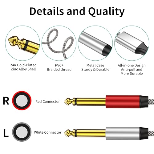 30ft Insert Cable - 1/4 Stereo to Dual 1/4 Mono Y Splitter Compatible with Amplifiers, Mixers, Guitars, Speakers and More - color: 6.35mm to 2x6.35mm Audio Cable, size: 30 feet