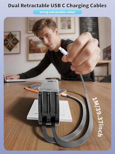 4 in 1 Retractable Phone Charger Wall Plug,45W Fast USBC Charging Adapter with 3.3FT Retractable USB C Cables,Foldable Charger Block with USB C and USB A Ports for iPhone 17/16/15/14,iPad,Galaxy,Pixel
