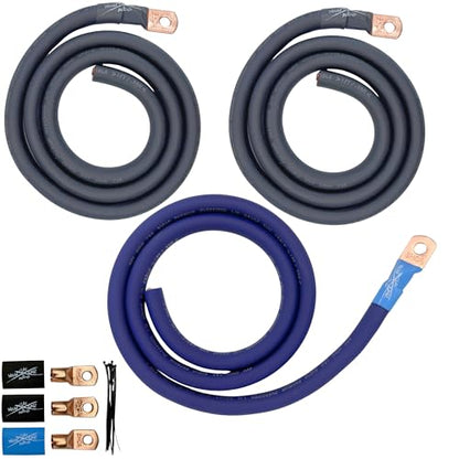 Sky High Oversized 1/0 Gauge AWG Big 3 Upgrade Blue/Black Electrical Wiring Kit - color: Blue/Black