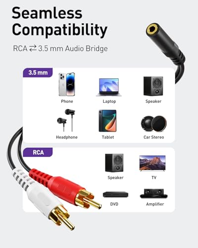 VCE 3.5mm to RCA Splitter, Gold Plated Male Stereo Audio Y Cable, 2-Pack - size: ['39 inches']