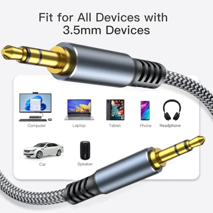 Aux Cord 6.6ft, 3.5mm Audio Cable - Nylon Braided Aux Cable 3.5mm Male to Male AUX Cord for Car, Headphones, Home Stereos, Speaker - size: 6.6ft