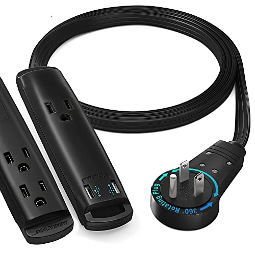Maximm 3 Ft Extension Cord with USB Ports, 360 Rotating Plug, Black, UL - color: Black, size: 3 FT, style: USB-A