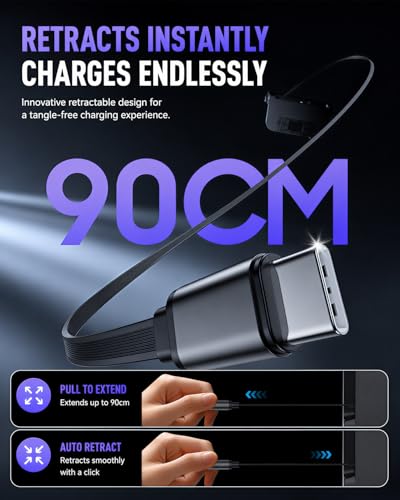 RGB USB Hub for Tesla 2024-2027 Model 3 Highland and 2025-2027 Model Y Juniper, 60W Dual Retractable USB-C Fast Charging Car Charger Multi USB Port Hub for Tesla Center Console Docking Station