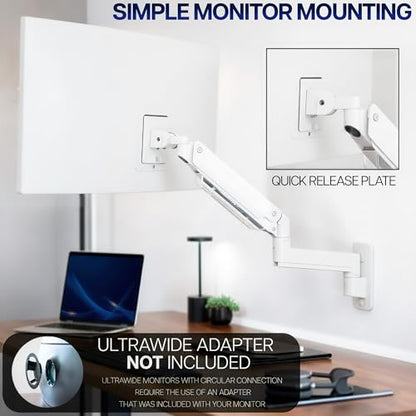 VIVO Premium Aluminum Heavy Duty Monitor Arm for Ultrawide Screens up to 49 inches and 44 lbs, Single Wall Mount, Pneumatic Height, Max VESA 100x100, White, MOUNT-V101G1W - color: White