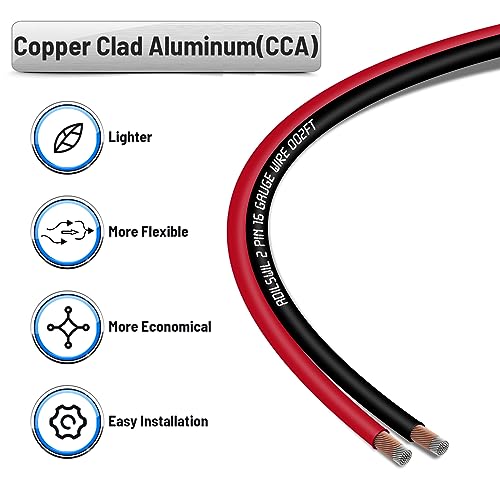 16AWG 50FT Speaker Wire, 2 Conductors Electrical Red Black Cable Hookup LED Lighting Strips Flexible Wire Extension Cord 16 Gauge Copper Clad Aluminum Copper Wire 12V/24V DC Cable - size: 16AWG 50FT CCA