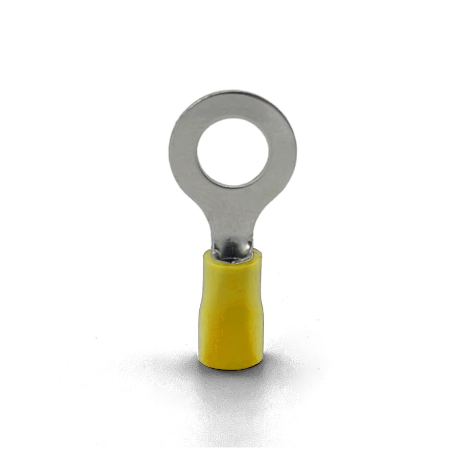 ANGSTROM 1/4" Bolt Ring Terminals, Insulated Electrical Crimp Connectors 100pcs (12-10ga Yellow) - color: 12-10ga Yellow, size: 1/4" Stud