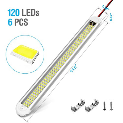 CT CAPETRONIX 12v LED Interior Light Bar, 120LEDs 1500LM 8W DC 12 Volt led Strip Lights with ON/Off Switch, for Enclosed Cargo Trailer, Car RV Van Truck Lorry Camper Boat Caravan Motorhome (6Pack) - size: 6PCS