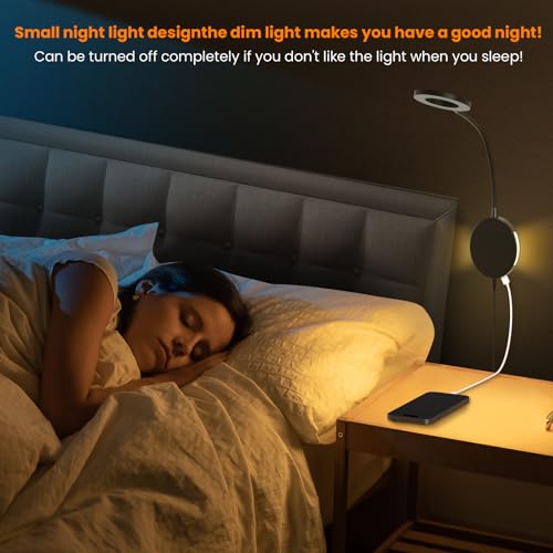 Wall Mounted Reading Light, Bedside Headboard Lights with 5 Color Temperature & 5 Dimming, 360 Flexible Gooseneck, USB Output, Night Light & Timer Function - Perfect for Reading (Black) - color: Black