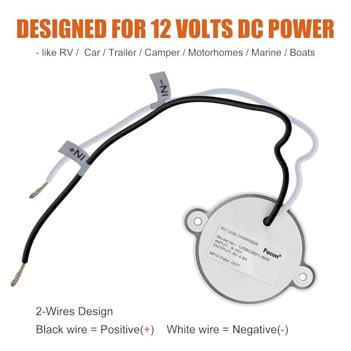 Facon 12V RV USB Charger Socket, Dual RV USB Outlet (5V / 2.4A), Super Slim Wall Mount 12V USB Outlet, for RV Trailer Camper Boat Marine Motorhome, White - color: Super Slim White Dual USB - 5V / 2.4A