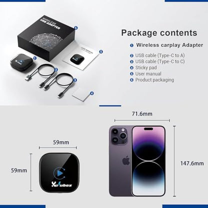 Wireless CarPlay Adapter for iPhone - 2025 Wired to Wireless CarPlay Dongle with Dual-Band WiFi, Low Latency, Auto Connect, Plug & Play for Factory OEM Wired CarPlay Cars