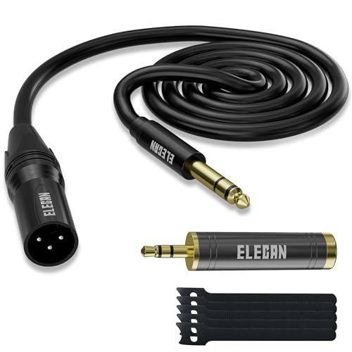 Elecan 6.35mm (1/4 Inch) TRS Male to XLR Male Cable 10 Ft, Balanced Professional Shielded Stereo Microphone Cable Cord, Gold Plated for Mixer AMP Speaker Amplifier with 6.35 to 3.5mm Adapter+Ties - size: 10FT, style: 6.35mm to XLR Male