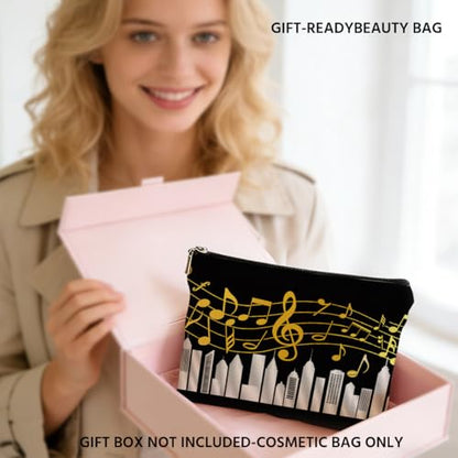 Musical Note Piano Makeup Bag, Music Lover Gifts Cosmetic Bags Zipper Pouch - color: Multicolor 107