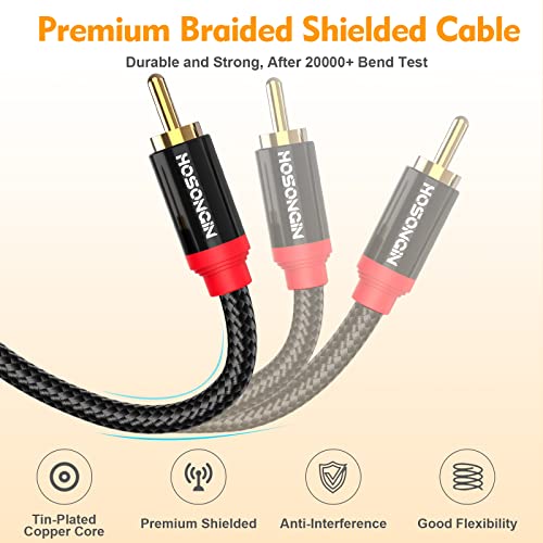 HOSONGIN RCA Cables 3.3ft 2 Pack[Hi-Fi Sound, Nylon Braided, Shielded], 2-Male to 2-Male RCA Audio Stereo Subwoofer Cable Auxiliary Cord for Home Theater, HDTV, Amplifiers, Hi-Fi Systems, Speakers - size: 3.3FT-2Pack