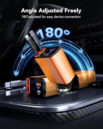 Retractable Car Charger, 85W Car Accessories USB C Fast Charger Adapter - color: Orange