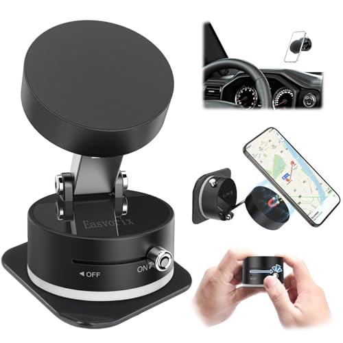 Vacuum Magnetic Phone Holder with Metal Ring Compatible with iPhone 17 All Phone, Portable Universal Collapsible Magnetic Phone Stand for Gym, Car Mount with Windshield Suction Cup - color: Black