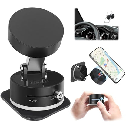 Vacuum Magnetic Phone Holder with Metal Ring Compatible with iPhone 17 All Phone, Portable Universal Collapsible Magnetic Phone Stand for Gym, Car Mount with Windshield Suction Cup - color: Black