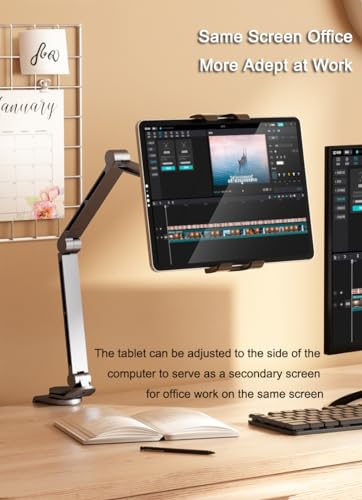 Rotatable Holder Stand Tablet Holder Multi-Angle Design Phone Clip Swivel Mount Desktop Aluminum Alloy Cantilever Bed Desk Home Live Folding Bracket Compatible with 4"-13" Phone Tablet (Gray) - color: Gray