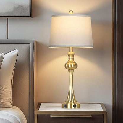 CINSARY Gold Table Lamp for Living Room, 29" Bedside Lamp with USB C+A - color: Gold