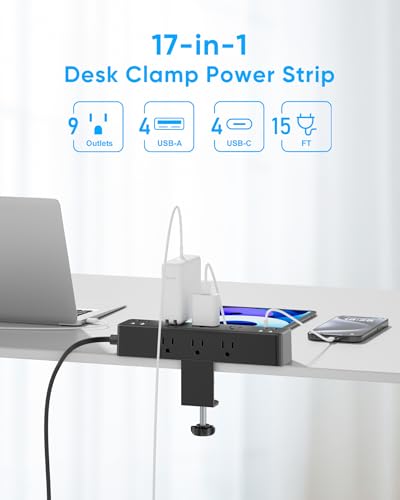 Desk Clamp Power Strip 15FT, 40W Total Fast Charging Station - size: 15FT-40W