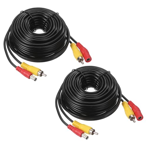 MECCANIXITY 2Pcs Car RCA DC Video Extension Cable, 49.2FT/15M 2 in 1 - size: 49.2FT/15M