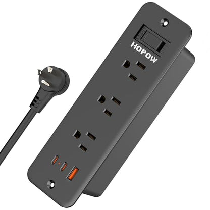 Recessed Power Strip, 6 Outlets 5 USB (3 USB-C, 15W/3A Max), 5FT Flat Plug