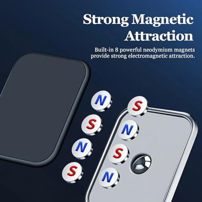 wuyaoyao Magnetic Phone Holder for Car, Foldable Retractable Automotive Cellphone Holder with Super Strong Magnets, Hands Free 360° Adjustable Phone Mount Fits All Smartphones for Car Home (Silver)