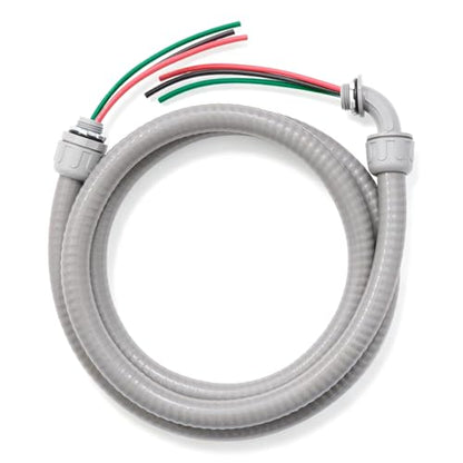 Power Whip Assembly Kit -1/2" x 6ft Non-Metallic Liquid Tight with 10 Gauge Wire Electrical AC Whip Kit Flexible Electrical Conduit & straight/90°Fittings