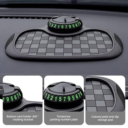SLIMI 1 PC Multifunction Car Anti-slip Mat, Car Dashboard Phone Holder, Anti-slip Rubber Organizer Pad with Temporary Parking Numbe, Universal Dashboard Accessories, for Most Cars (Black #02)