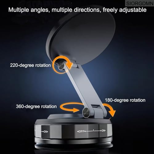 Vacuum Magnetic phone holders for your car dashboard,360°Rotatable Adjustable cell phone stand,Foldabl Magsafe Car Mount with Vacuum Suction Cup for Cars/Gym/Mirror/Smooth Surface iOS Android,Black