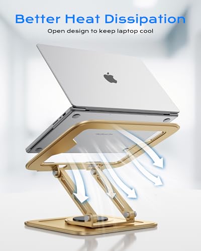 LOXP Adjustable Laptop Stand, Computer Stand with 360 Rotating Base, Ergonomic Laptop Riser Mount for Desk Foldable Protable Computer Desk Fits with MacBook Pro Air (10-16") - Gold - color: Alluvial Gold