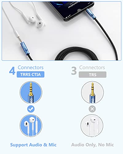 MillSO 3.5mm Headphone Extension Cable Nylon Braid 8 FT TRRS Male to Female - size: 8 ft