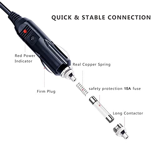 12V Cigarette Lighter Extension Cord 6FT -Car Charger Cigar Lighter Male Plug to Female Socket 18AWG Heavy Duty Extension Cable with LED Lights Extender for Air Compressor Pump and Tire Inflator 15A - size: 6FT
