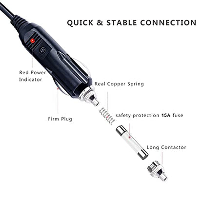 12V Cigarette Lighter Extension Cord 6FT -Car Charger Cigar Lighter Male Plug to Female Socket 18AWG Heavy Duty Extension Cable with LED Lights Extender for Air Compressor Pump and Tire Inflator 15A - size: 6FT