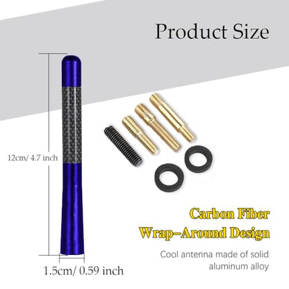4.7 Inch Carbon Fiber Short Automotive Antenna, Short Carbon Fiber Radio Antenna, Carbon Fiber Antenna, Universal Car Antenna Replacement for Most Vehicles - color: Blue