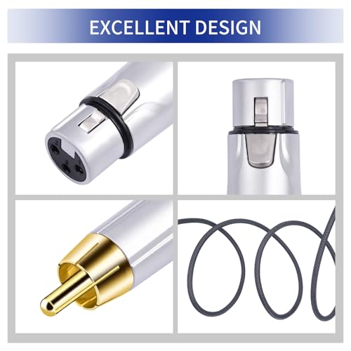 1FT RCA Male to 3Pin XLR Female Audio Cable,Balance XLR Female to RCA Unbalanced Mixer Amplifier Audio Cable,24K Gold-Plated Plug/Heavy-Duty zinc Alloy Shell/Braided Shielded Cable-2 Pack - color: RCA M To XLR F, size: 1FT