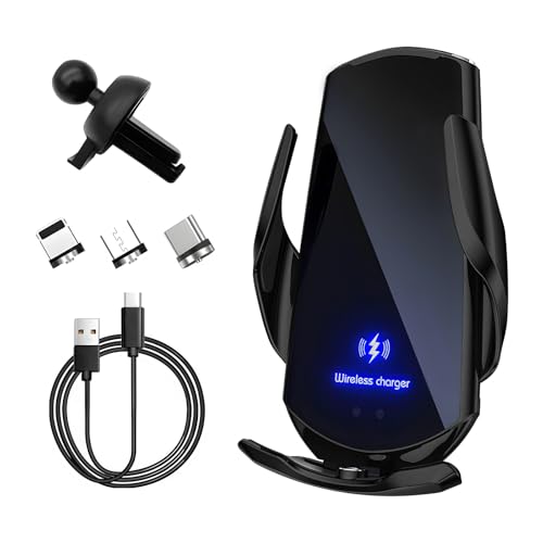 Wireless Car Charger, 15W Fast Charging Mount Electric Induction Car Phone Holder, Universal Auto-Clamping Magnetic Charger Air Vent Mount Bracket for Most Smartphones (Black) - color: Black